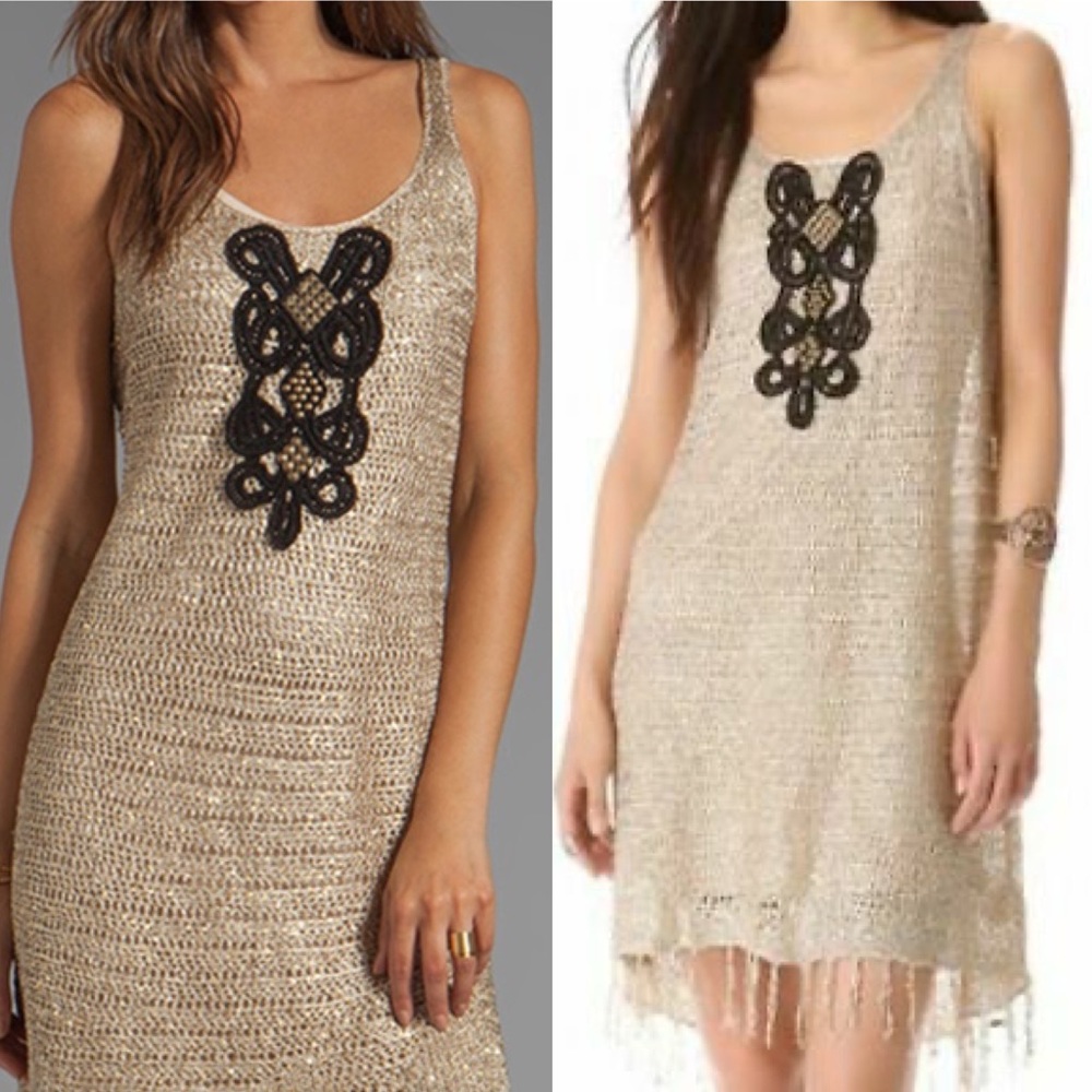 Free People Gold Metallic Knit Dress